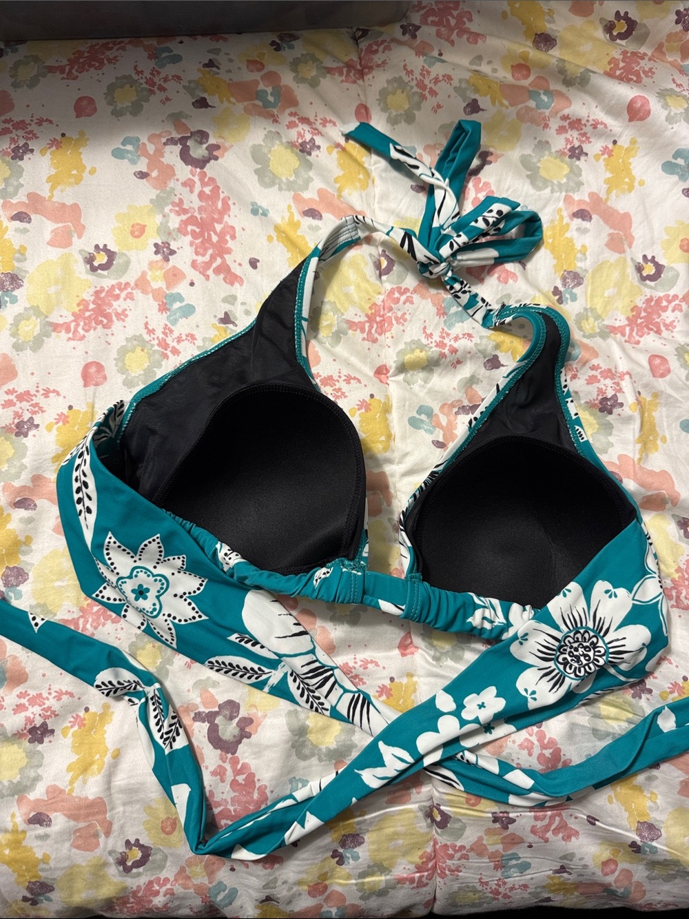 Torrid Teal and Black/White Floral Bikini Top - Picture 4 of 4